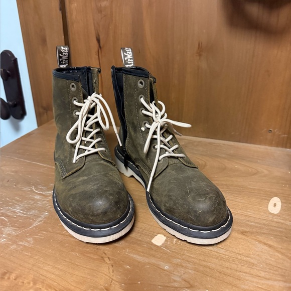 Dr Martens Green Leather Zip Entry Lace Up Steel Toe Boots sz 39 - Picture 4 of 5
